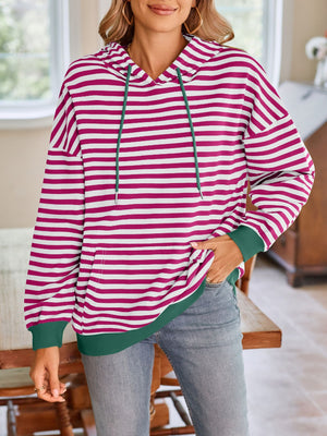 Darling Drawstring Striped Hoodie