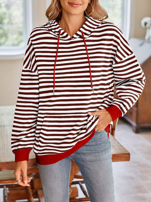 Darling Drawstring Striped Hoodie