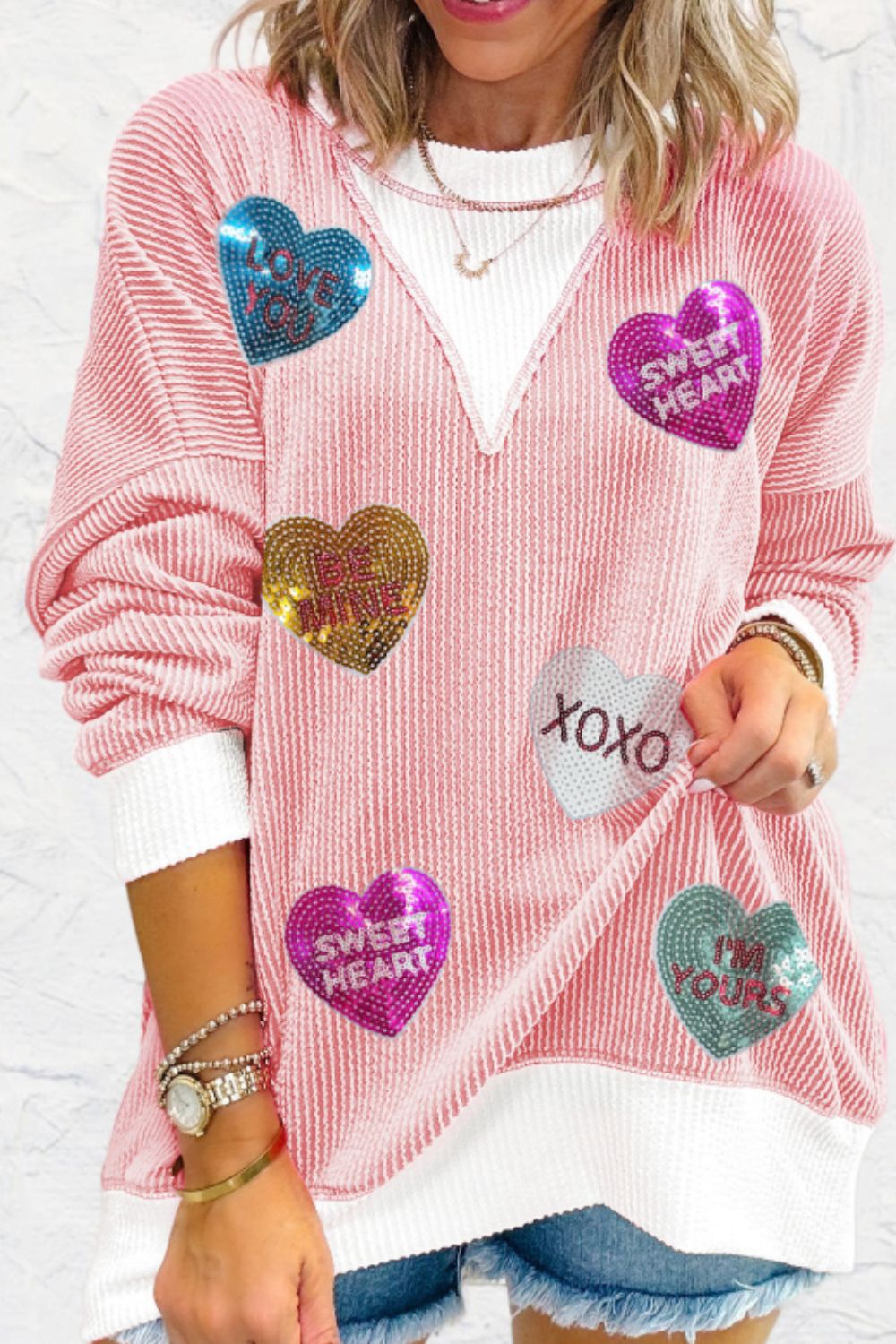 Conversation Sequin Hearts Sweatshirt