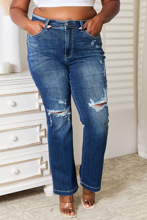 Maude Mid Rise Hand Sand & Destroy Bootcut Jeans by Judy Blue