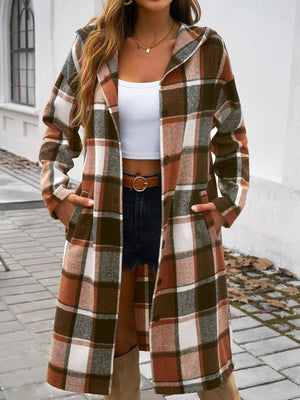 Perfect Plaid Long Sleeve Hooded Coat