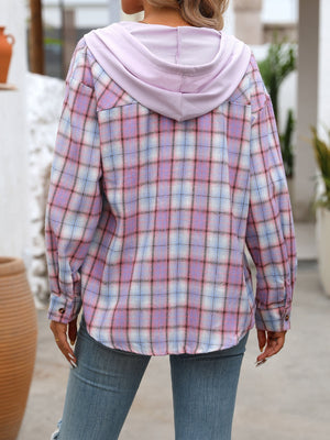 Plaid Long Sleeve Hooded Jacket