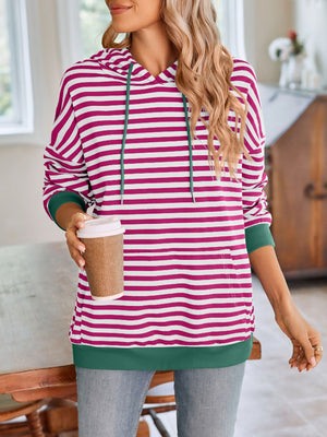 Darling Drawstring Striped Hoodie