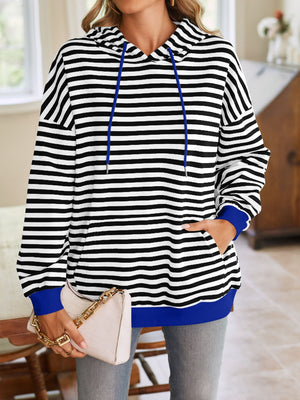 Darling Drawstring Striped Hoodie