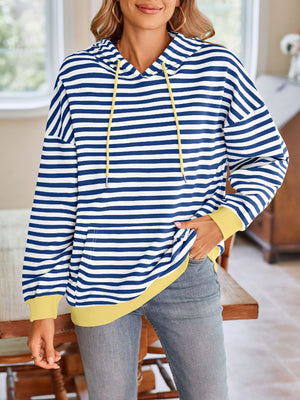 Darling Drawstring Striped Hoodie