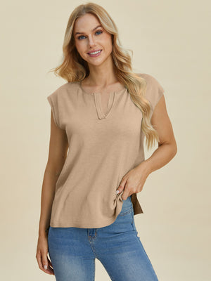 Next Level Notched Cap Sleeve Knit Top