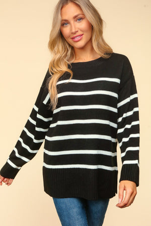 Sassy In Stripes Side Slit Sweater