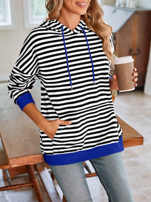 Darling Drawstring Striped Hoodie