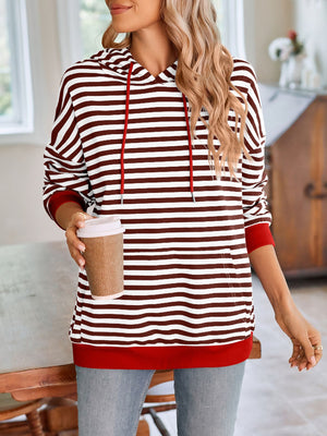 Darling Drawstring Striped Hoodie