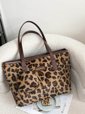 Wild Side Faux Fur Tote Bag with Coin Purse