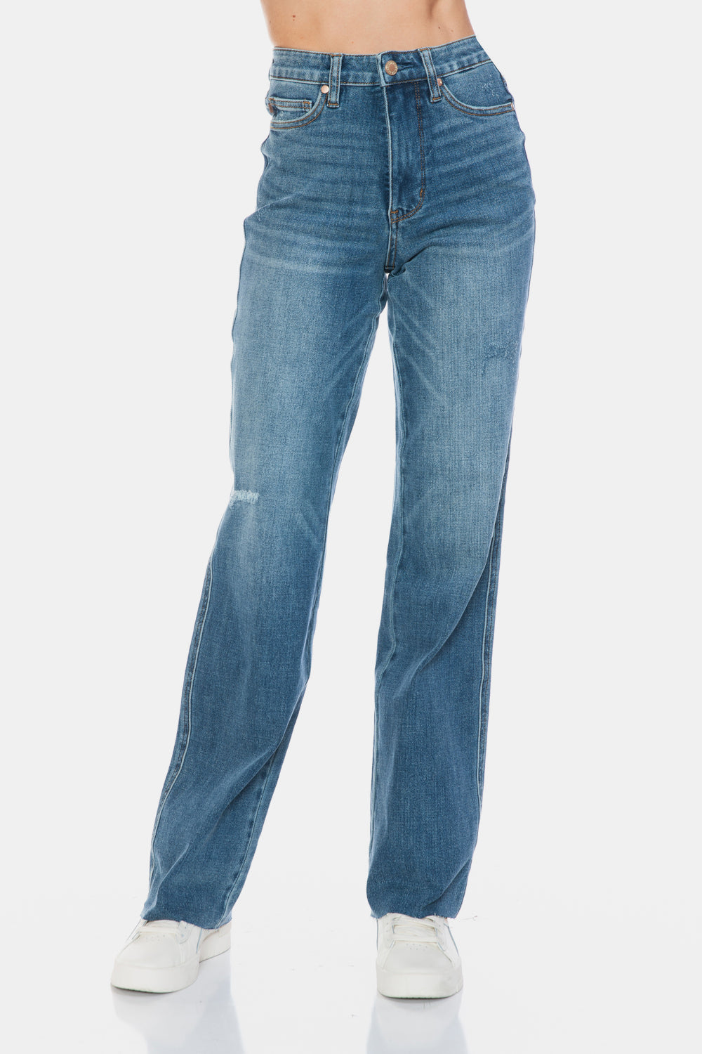 Dana Tummy Control Cut Raw Hem Straight Jeans by Judy Blue