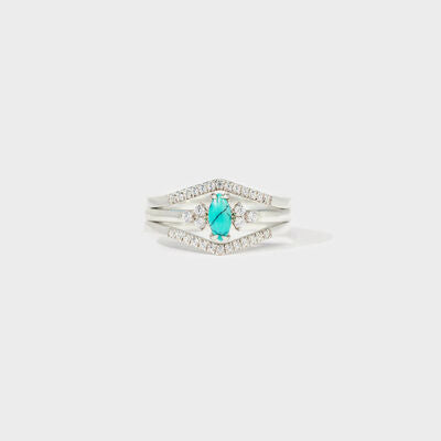 Turquoise V Shape Inlaid Zircon Ring