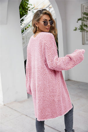 Herringbone Fuzzy Cardigan