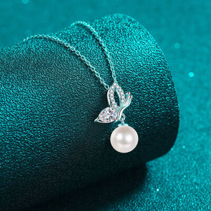 Butterfly Dreams Natural Pearl & Moissanite- 925 Sterling Silver Necklace