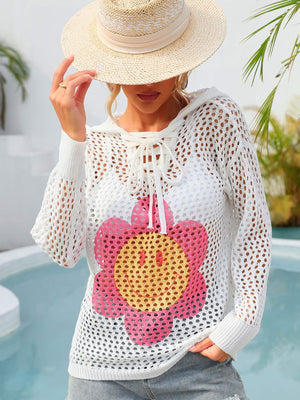 Sunshine and Happiness Openwork Hooded Cover Up