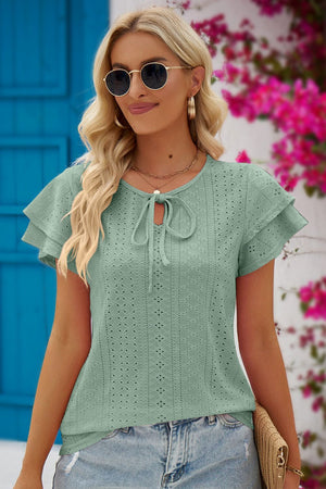 Eyes On You Eyelet Tie-Neck Blouse