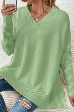 Casual Chic Slit V-Neck Sweater