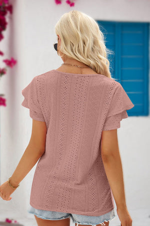 Eyes On You Eyelet Tie-Neck Blouse