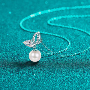Butterfly Dreams Natural Pearl & Moissanite- 925 Sterling Silver Necklace