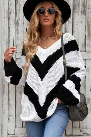 Chasing Chevron Cable-Knit Sweater
