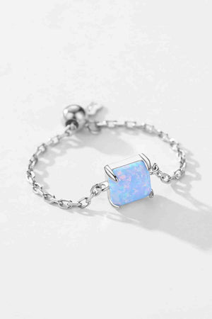 Adjustable Chain 925 Sterling Silver Opal Ring