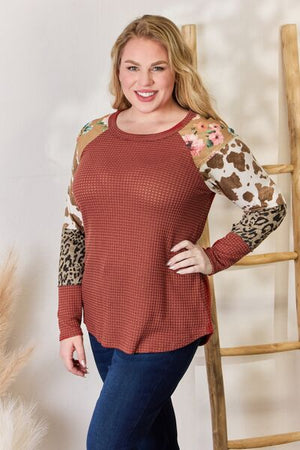 Mix it Up Waffle-Knit Top in Rust