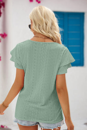 Eyes On You Eyelet Tie-Neck Blouse