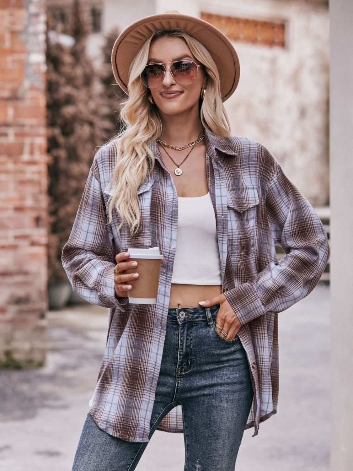 Pumpkin Patches & Plaid Button Down Shirt