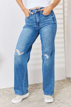 Hailey High Waist Distressed Straight-Leg Jeans by Judy Blue
