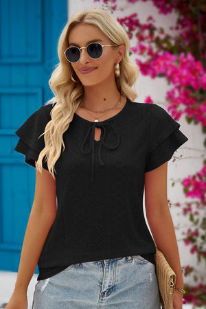 Eyes On You Eyelet Tie-Neck Blouse