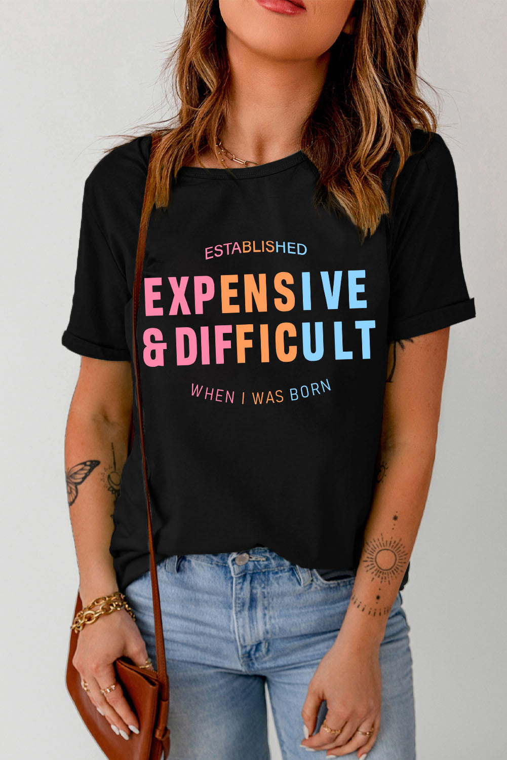 Expensive & Difficult Cuffed Sleeve Graphic Tee