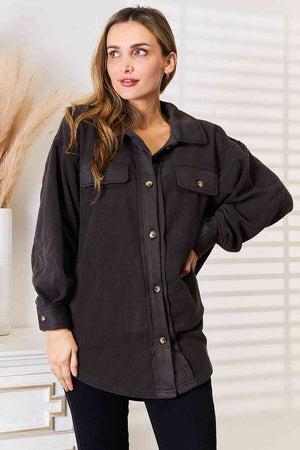 Cozy Girl Button Down Shacket in Charcoal