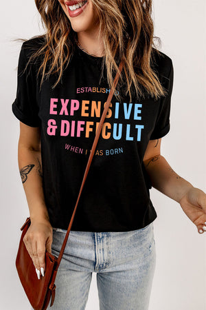 Expensive & Difficult Cuffed Sleeve Graphic Tee