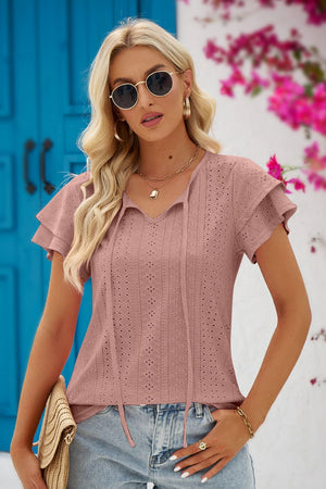 Eyes On You Eyelet Tie-Neck Blouse