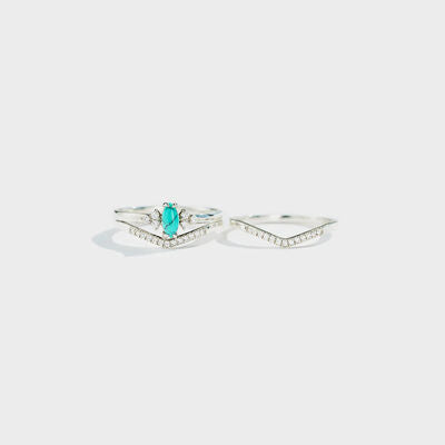 Turquoise V Shape Inlaid Zircon Ring