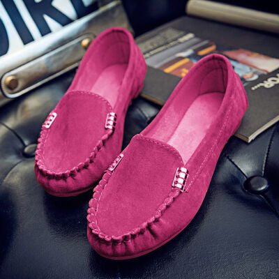 Metal Buckle Soft Round Toe Suede Loafers