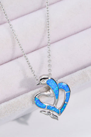 Opal Dolphin Heart Necklace