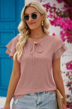 Eyes On You Eyelet Tie-Neck Blouse