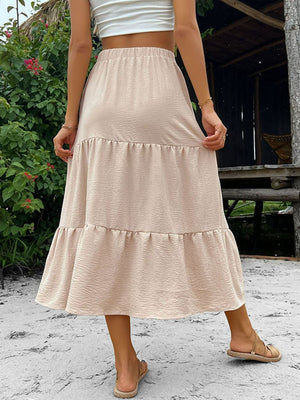 Buttoned Beauty Tiered Midi Skirt