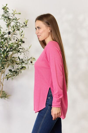 Casual Comfort Long Sleeve Top in Fuchsia