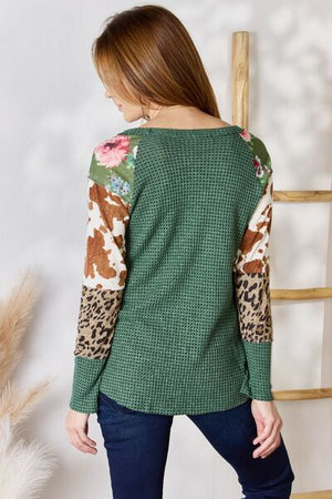 Mix it Up Waffle-Knit Top in Green