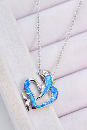 Opal Dolphin Heart Necklace