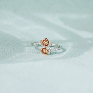 Rose Shape 925 Sterling Silver & Rose Gold Bypass Ring