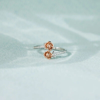 Rose Shape 925 Sterling Silver & Rose Gold Bypass Ring