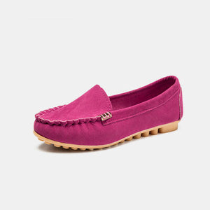 Metal Buckle Soft Round Toe Suede Loafers