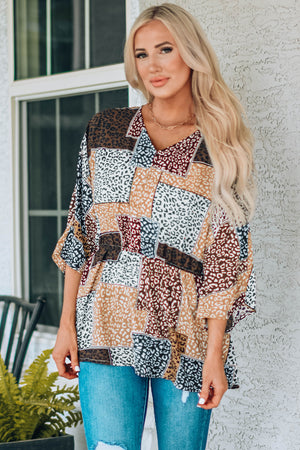 Walking Into the Wild Patchwork V-Neck Top