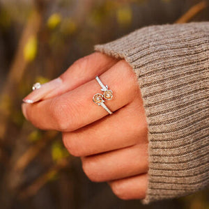 Rose Shape 925 Sterling Silver & Rose Gold Bypass Ring