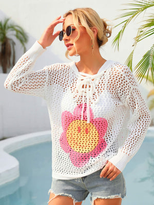 Sunshine and Happiness Openwork Hooded Cover Up