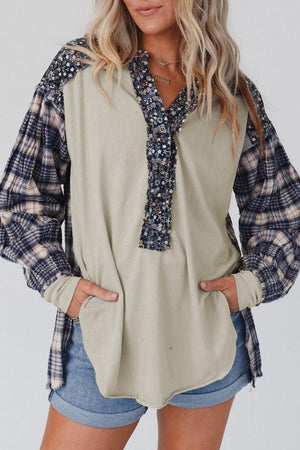 Pleasing Plaid Notched Neck Top