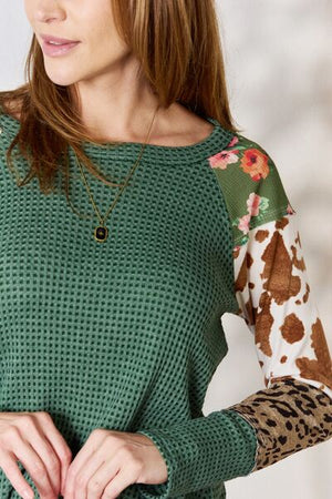 Mix it Up Waffle-Knit Top in Green